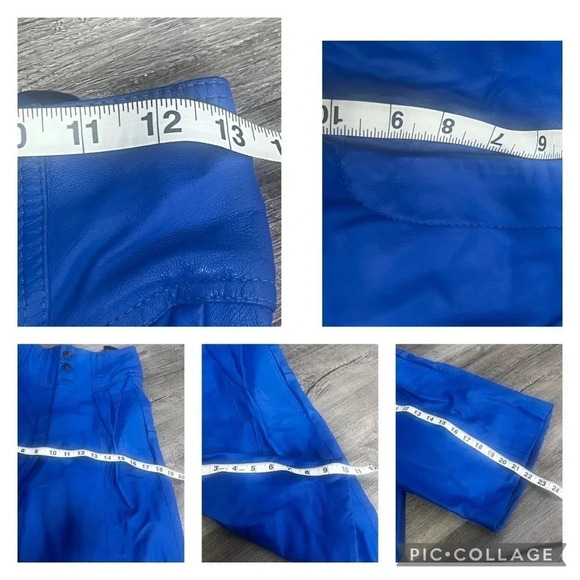 Royal Blue Genuine Leather Cropped Jacket And High Waist Shorts Set - Picture 13 of 15